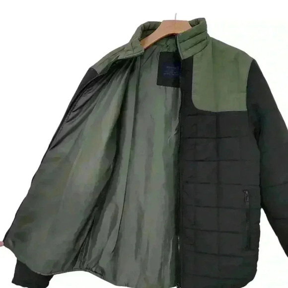 Nomad Mens Quilted Puffer Jacket Medium Black Green Insulated Full Zip Lined - Picture 3 of 12